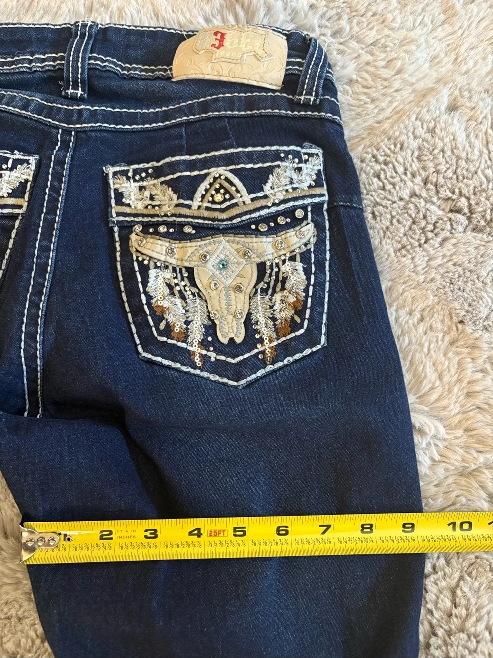 Hudson Jeans Dark Blue Boot Cut Jeans with Beaded Embroidered Pockets